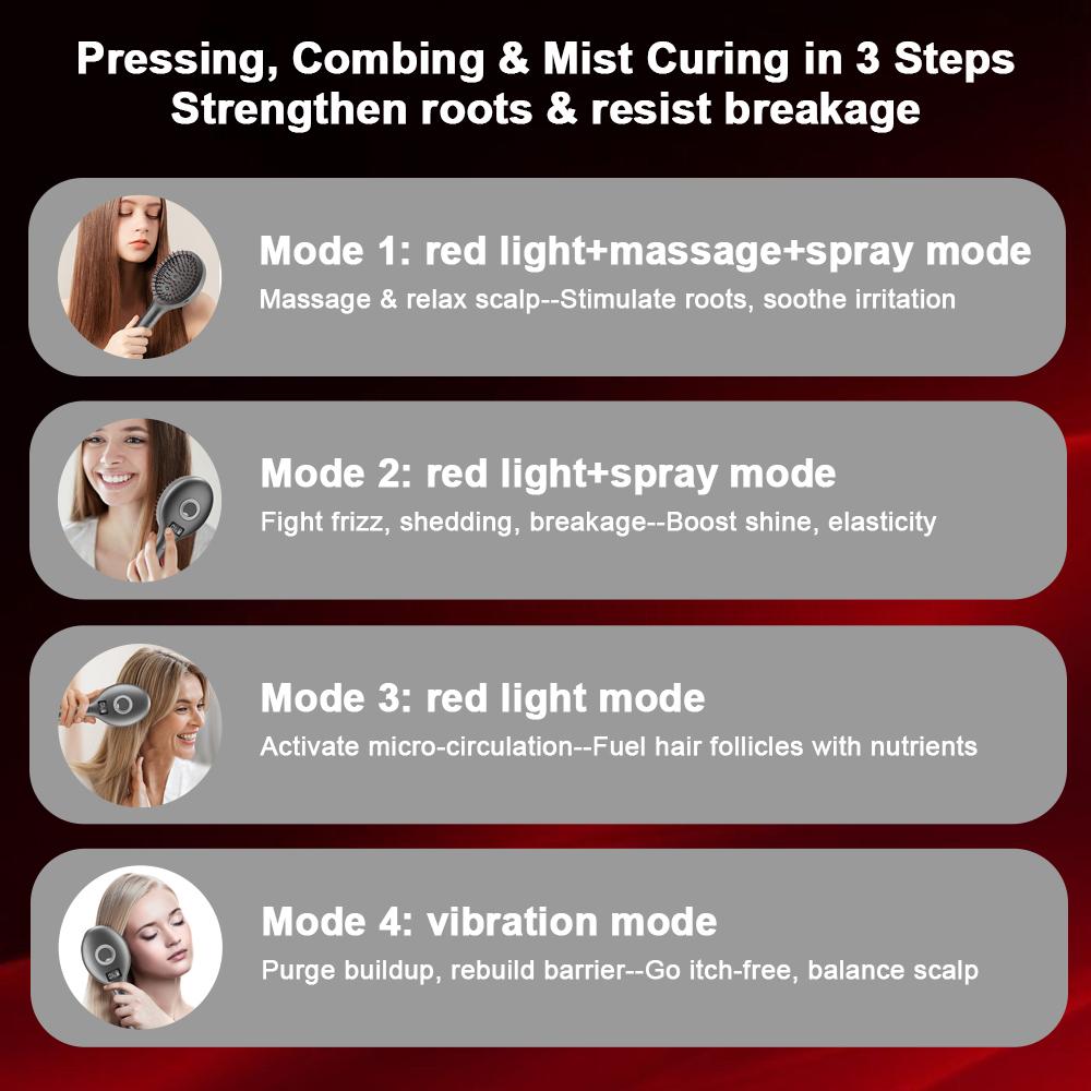 Electric Spray Massage Comb Red Light Therapy Scalp Massager Brush Anti Hair Loss Liquid Oil Applicator Hair Follicle Comb