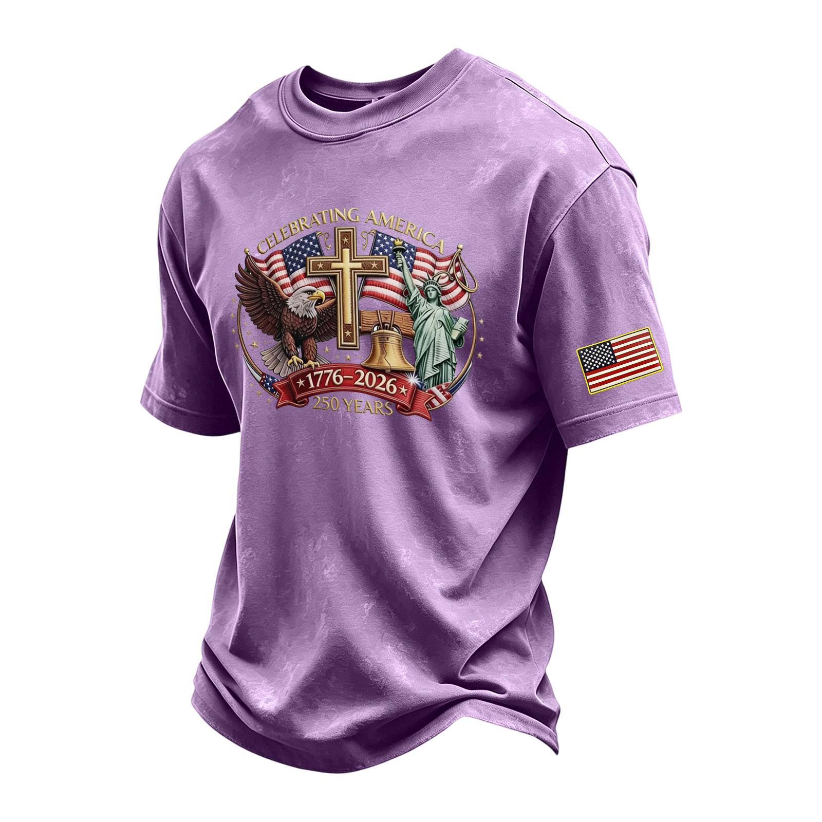 

Men s Vintage Washed Independence Day Graphic Crew Neck Short Sleeve T Shirt Celebrating America 1776 2026 250 Years Printed Tee XL фіолетовий