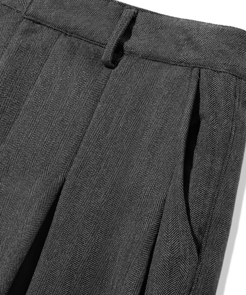 TRILLION Wool-Like Inverted Tuck Herringbone Wide Pants (Gray)