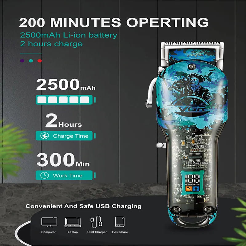 Neuer Herren-Friseursalon Zuhause Blau Graffiti Haarschneider LCD LED Digitalanzeige Professioneller Elektrischer Haarschneider Hohe Leistung Lange Akkulaufzeit Rasierer