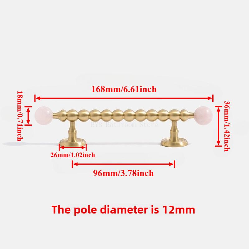 Nordic Art Handle/Natural Crystal +Brass Cabinet Handle and Knob T Bar Bedroom Door Handle Drawer Knobs for Furniture Hardware