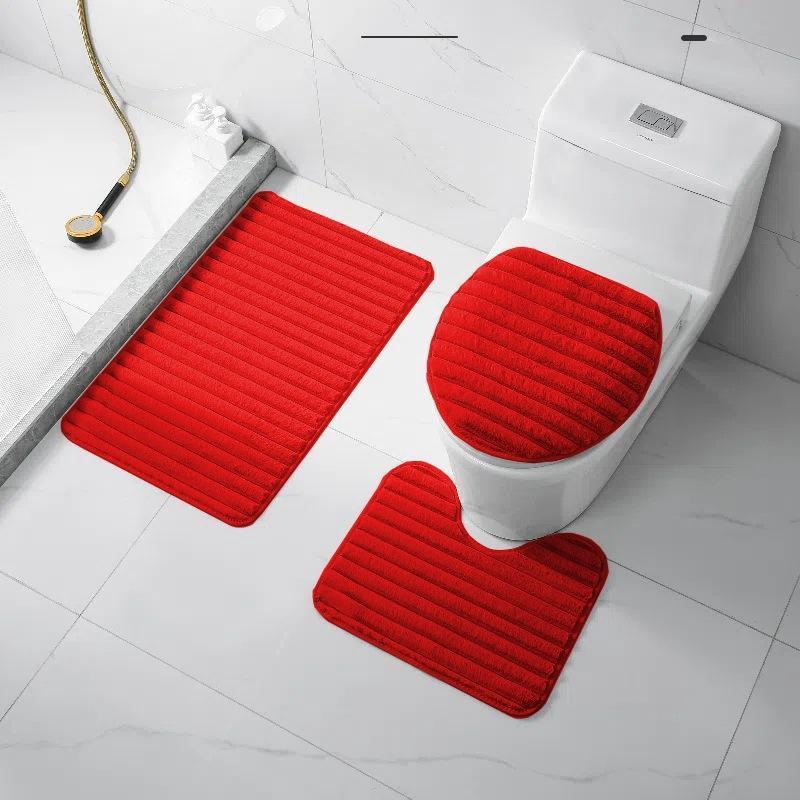 3Pcs Minimalist Style Plush Bathroom Floor Mat Set Non-slip Soft Doormat Water Absorbent for Bath Entry