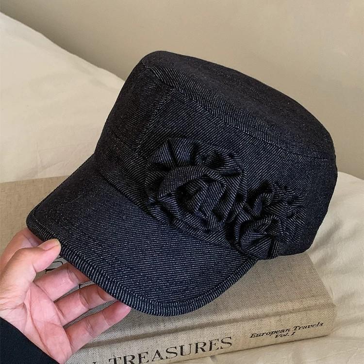 Denim flower bow flat top equestrian hat women's spring summer versatile face cap newsboy hat