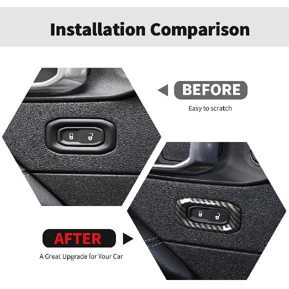 RT-TCZ Carbon Fiber Interior Door Lock Switch Cover Trim Frame Decoration Interior Accessories Compatible with Jeep Wrangler JL JLU & Gladiator JT
