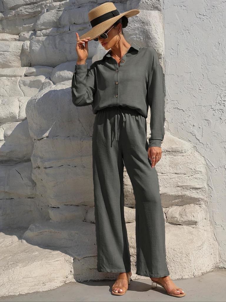 Modisches Frühjahrs-Freizeit-Oversize-Langarm-Strickjacken-Zweiteiler-Set für Damen, einfarbiges Outfit