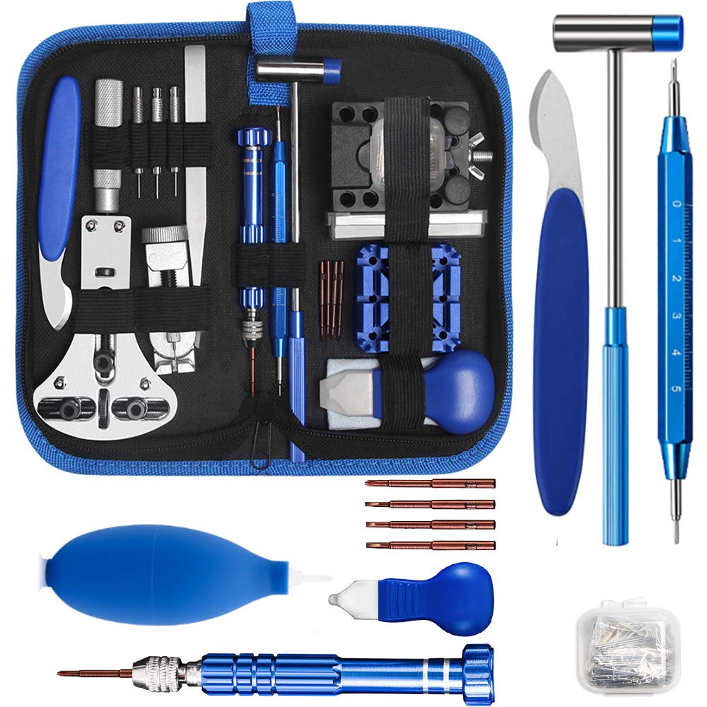 TuxFezug Watch Repair Tool Kit: Watch repair and maintenance tool set for watch band adjustment, including link removal, band replacement, and