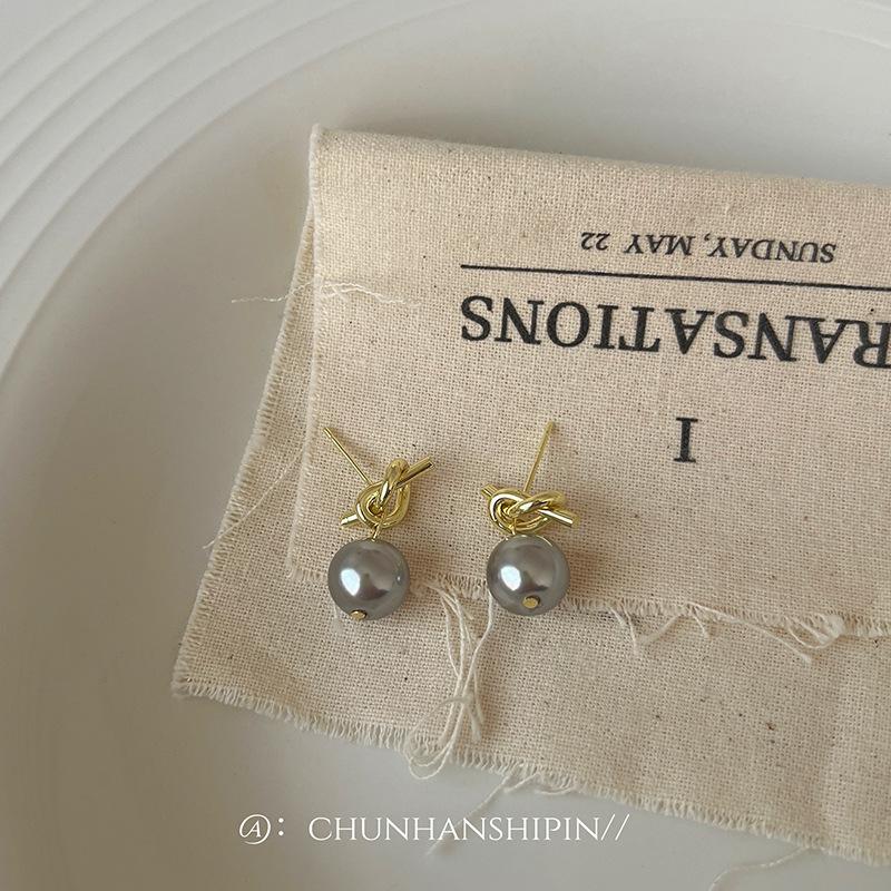 Internet Explosion, Rope Knot Stud Earrings, Light Luxury High-end Earrings, Geometric Simple Ear Clips, No Ear Holes, Tiger's Eye Stone Earrings.