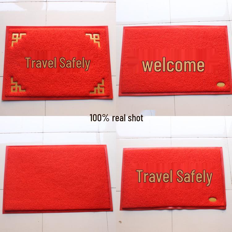 Welcome Red Silk Ring Commercial Entrance Mat - Dirt-Resistant, Anti-Slip PVC Floor Carpet.