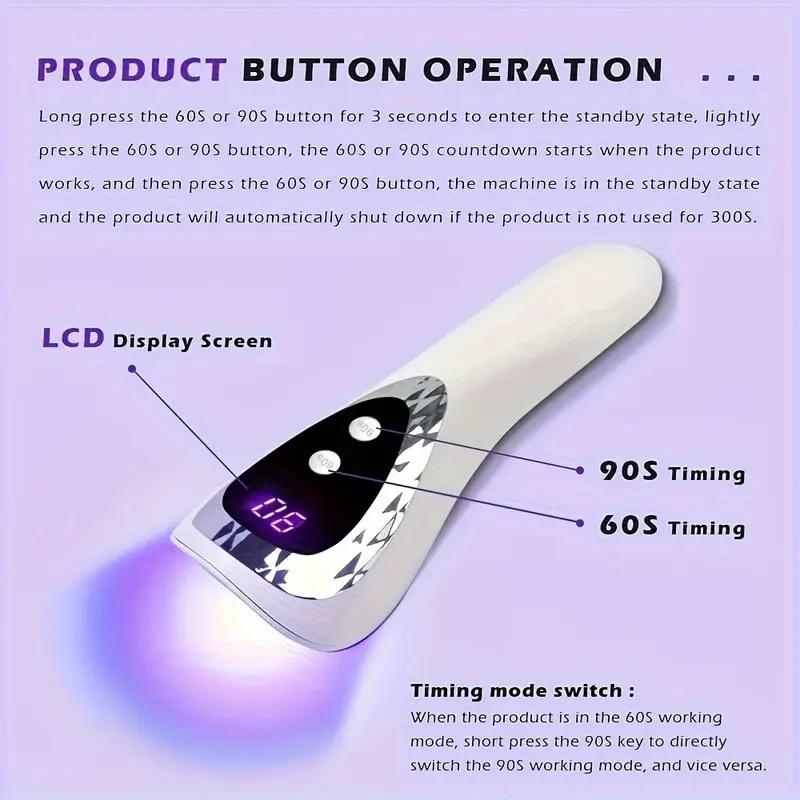 Handgehaltene LED UV Nagellampe Wiederaufladbarer Nageltrockner mit 5 Lampenperlen Schnelltrocknende Maschine Tragbar Zuhause DIY Salon Maniküre