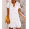 White V-neck Loose Hollow Fairy Dress Embroidery
