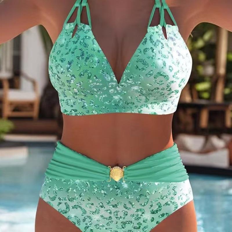 Europe and The United States New Gradual Change Leopard Print Print Female Sexy Beach Bikini Tether Split Swimsuit