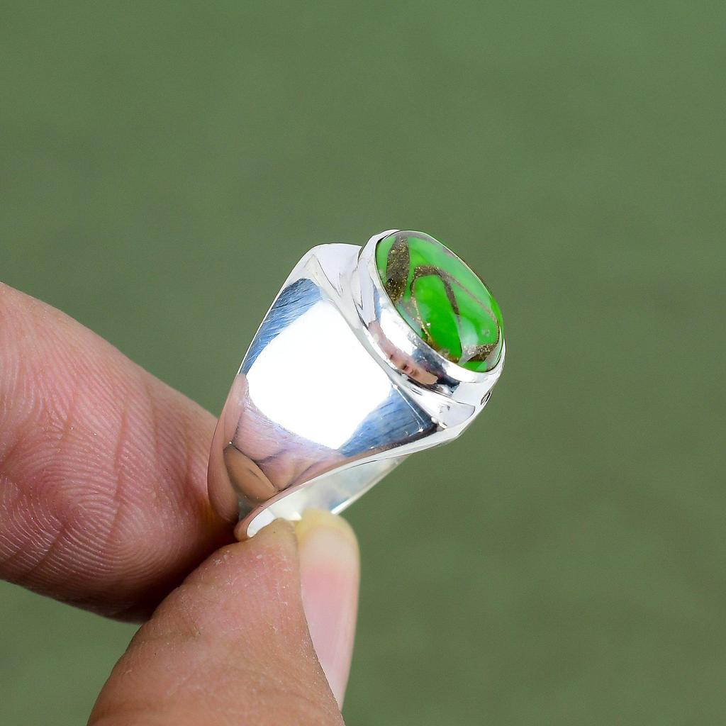 Copper Green Turquoise Ring 925 Sterling Silver Ring Real Gemstone Ring Unique Design Jewelry Handmade Ring For Gifts Available In Ring Size