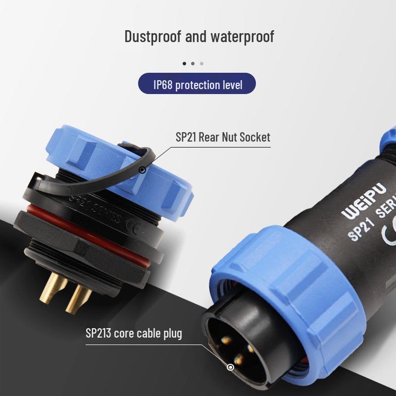 SP21 12-Pin Waterproof IP67 Aviation Plug Rear Nut Solder Connector