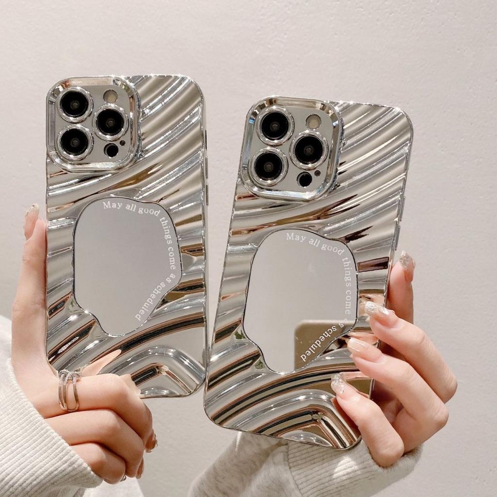 Make Up Mirro Wave Phone Case For Samsung Galaxy A55 5G A54 A15 A16 A35 A34 A33 A12 A13 A14 A52s A51 A53 Luxury Cover Bumper
