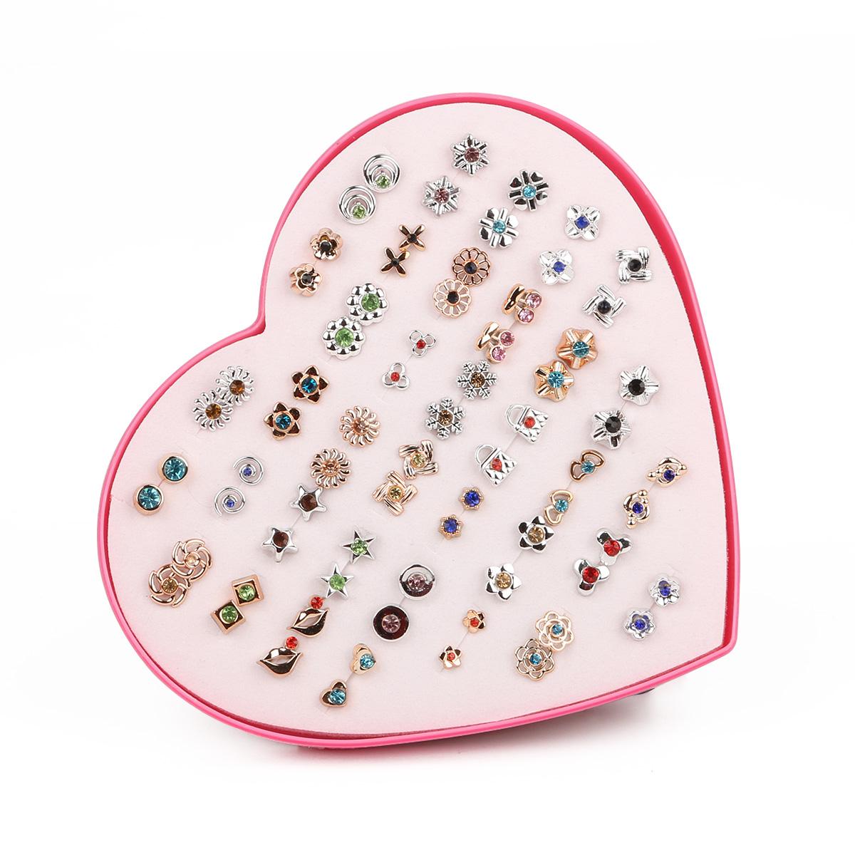 

36 пар/пакет, Ассорти, набор серег-гвоздиков с кристаллами для пирсинга для женщин в коробке Number 01