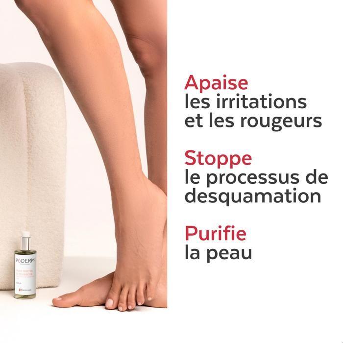 PODERM • PIEDS IRRITÉS ET SENSIBLES • Répare et apaise les irritations cutanées en 24h • Enrichi en Tea Tree • Swiss Made