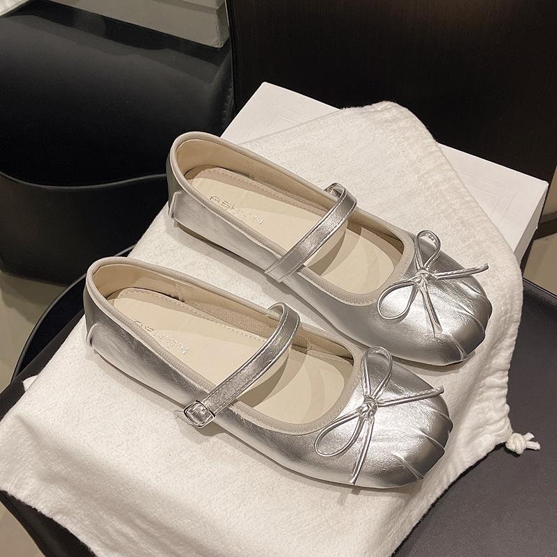 Mary Jane shoes bow single shoes women 2025 soft-soled shallow mouth flat-soled beanie shoes women