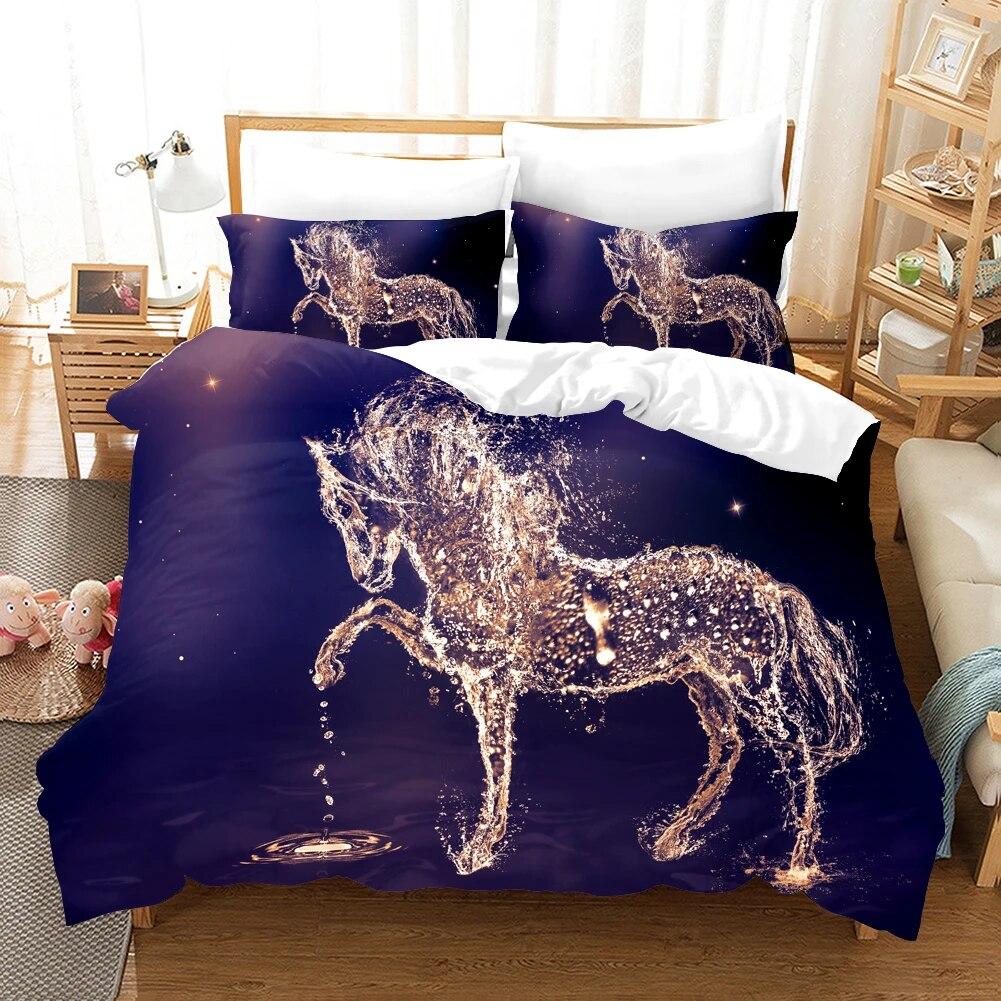 Unicorn Fiction Horses Bedding Set For Kids Cartoon Aniaml Duvet Cover Twin King Size 3D Quilt Cover Bed Set Wholesale