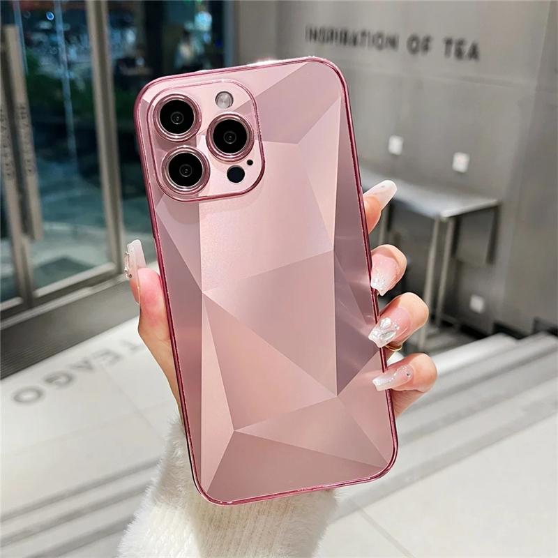 For iphone Cases Luxury Design Electroplated PC case for iphone 16 Pro Max Golden Phone case Opp Bag&For iPhone 13 Pro розовый