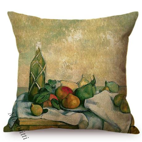 Vintage Nordic Still Life Oil Painting Art Decoration Throw Pillow Case Vase Milkjug Green Fruits Design Car Sofa Cushion Cover