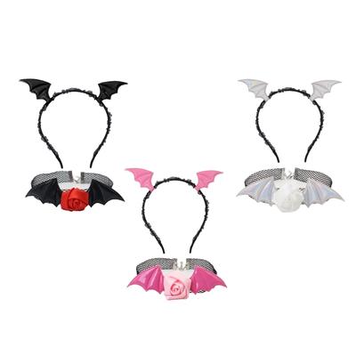Halloween Devil Costume Set Devil Bat Headband Lace Choker Demons Cosplay Accessories for Carnivals Themed Party Props