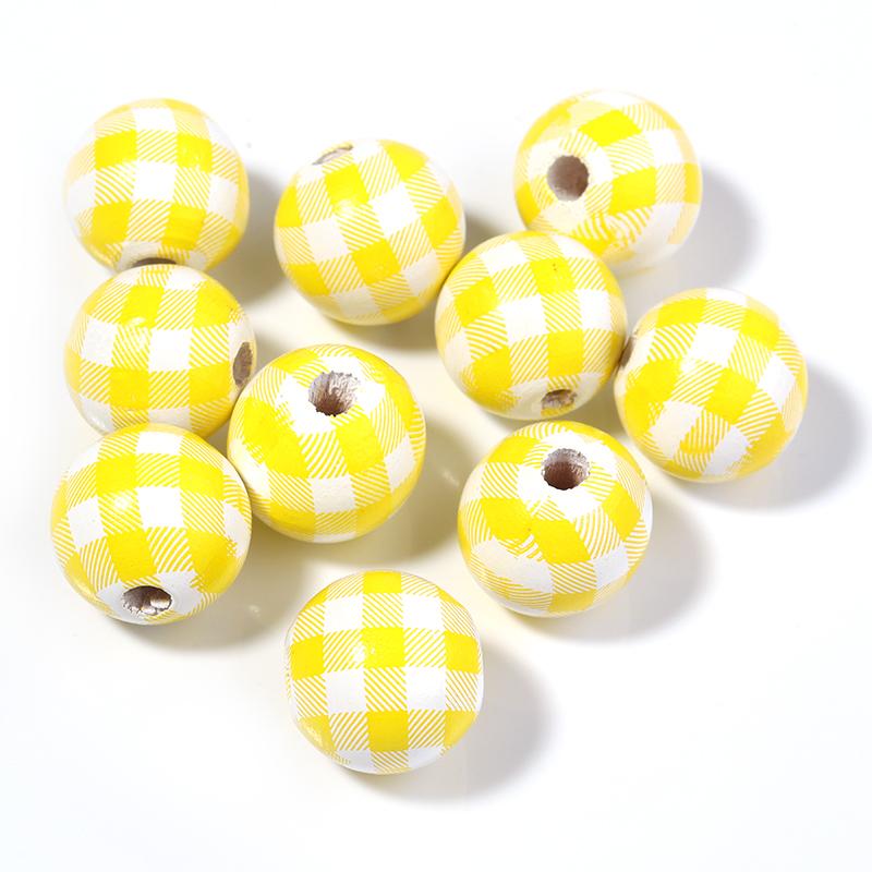 

20Pcs 16mm Natural Wooden Beads Color Checkered Pattern Loose Spacer Round Wood Beads For DIY Handmade Bracelets Toy Accessories