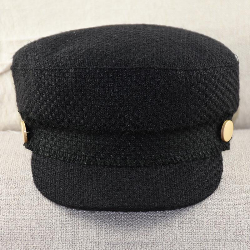 Black Flat Top Hat Navy Hat Sailor Hat Autumn and Winter Women's Hat Small Head Circumference Women's Trendy Hat