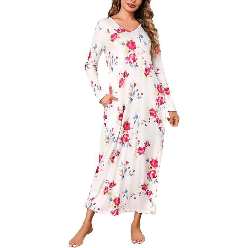 Women's Long-Sleeve Cotton Nightgown Pajamas