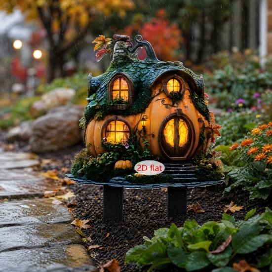 Halloween Fairy Garden Stake, 2D Acrylic Pumpkin House Sign Decoration, Holiday Party Fairy Garden Accessories for Outdoor Yard Lawn Pathway