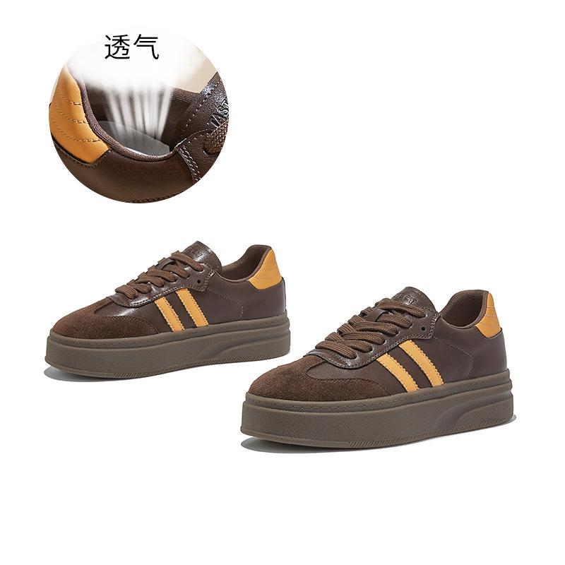 

Кожаные немецкие тренировочные туфли женские туфли 2025 осень новинка на толстой подошве увеличивающие рост белые туфли женские повседневные универсальные спортивные туфли женские 40 коричневый