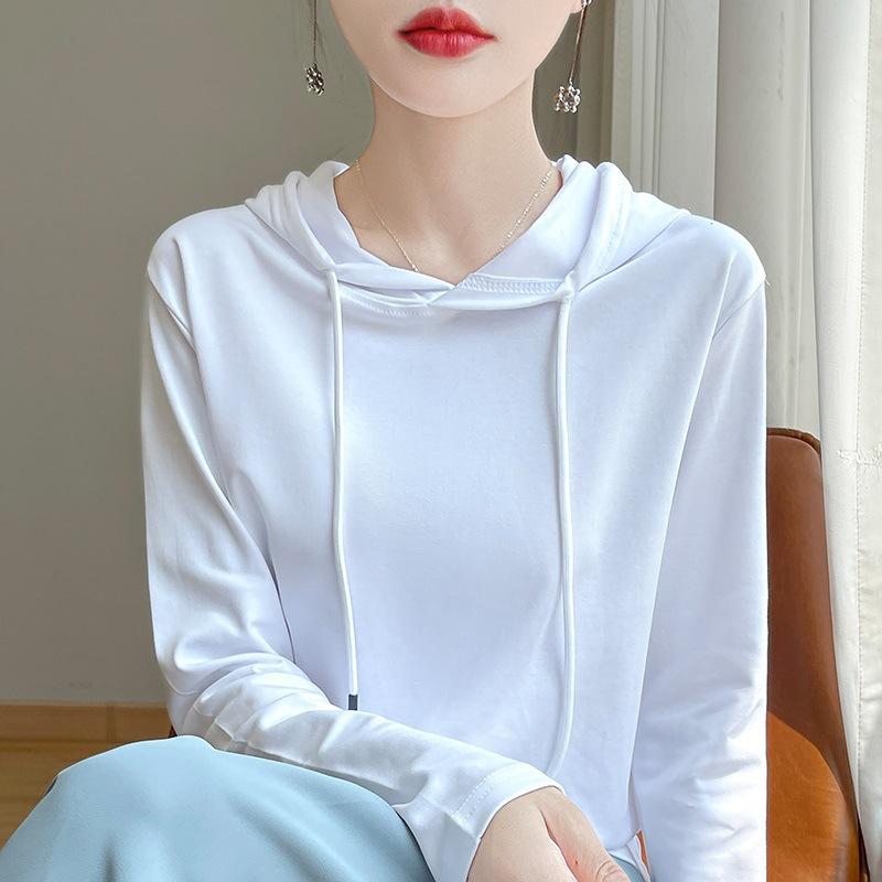 Women's Hooded Long Sleeve Sweatshirt Loose Fit Japanese Korean Casual Solid Color Cotton Spring Daily Versatile Layering Pullover Top