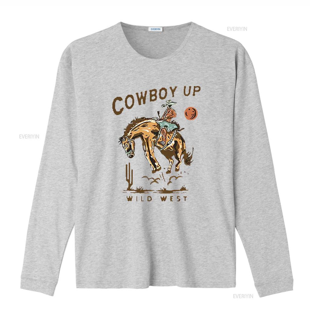 COWBOY UP WILD WEST American Retro Round Neck Womens T Shirt Black X Large vintage Washed Stretched Top For Everyday Wear