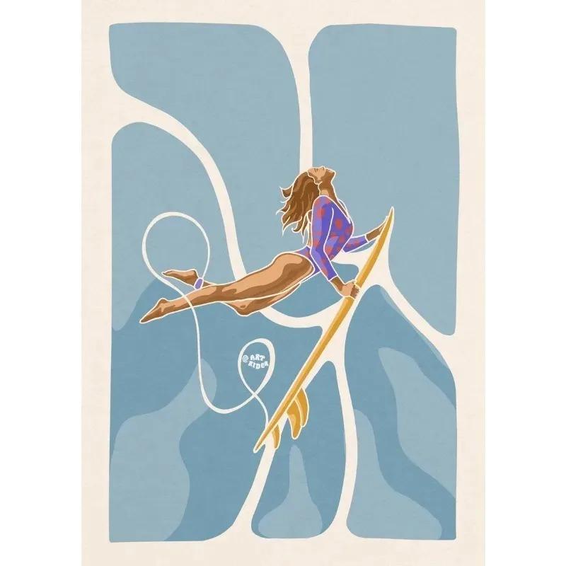 Abstrakte Meereslandschaft Strand Mann Mädchen Surfen Welle Surfbretter Auto Wandkunst Poster und Druck Leinwandmalerei Bilder Heimdekor
