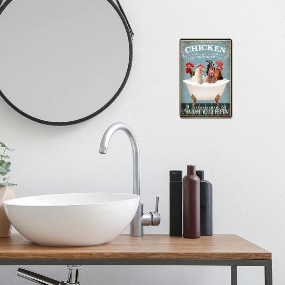1pc Cute Chicken Metal Tin Sign - Sweet Home Wall Decor for Kitchen/Living Room | Vintage Farmhouse Art