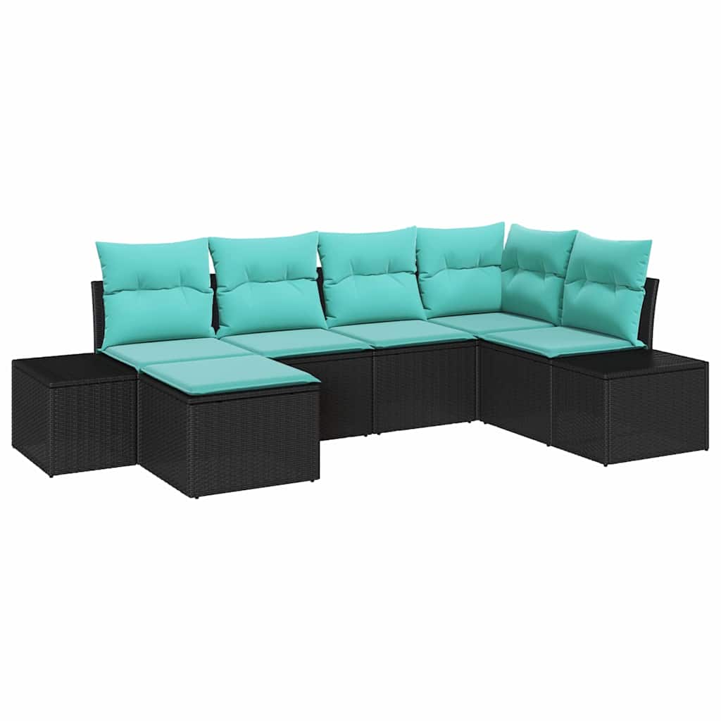 Garden Sofa Set with Cushions 6 pcs Black Poly Rattan