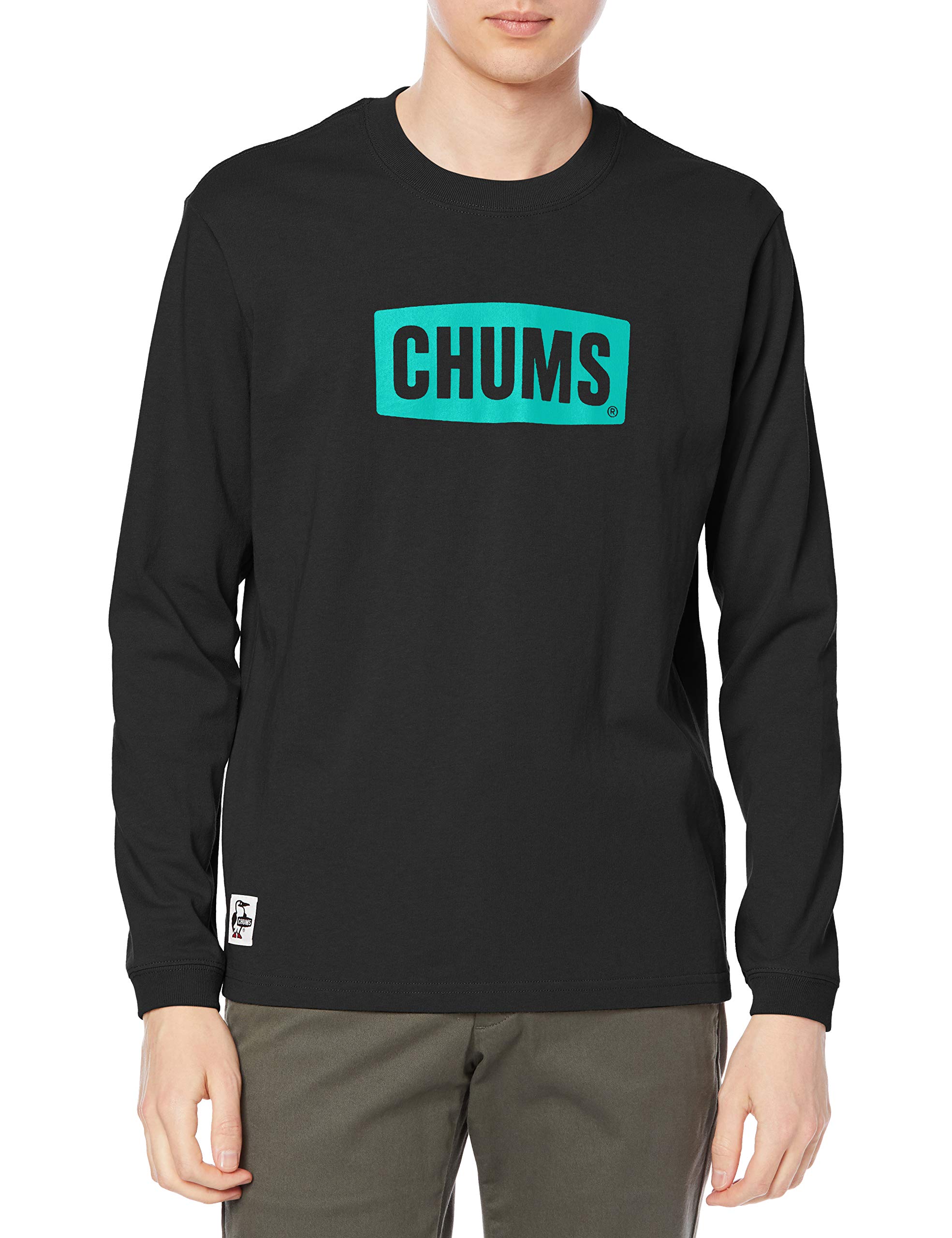 

Chums Men s Logo L/S T-Shirt, Black x Teal, XXL