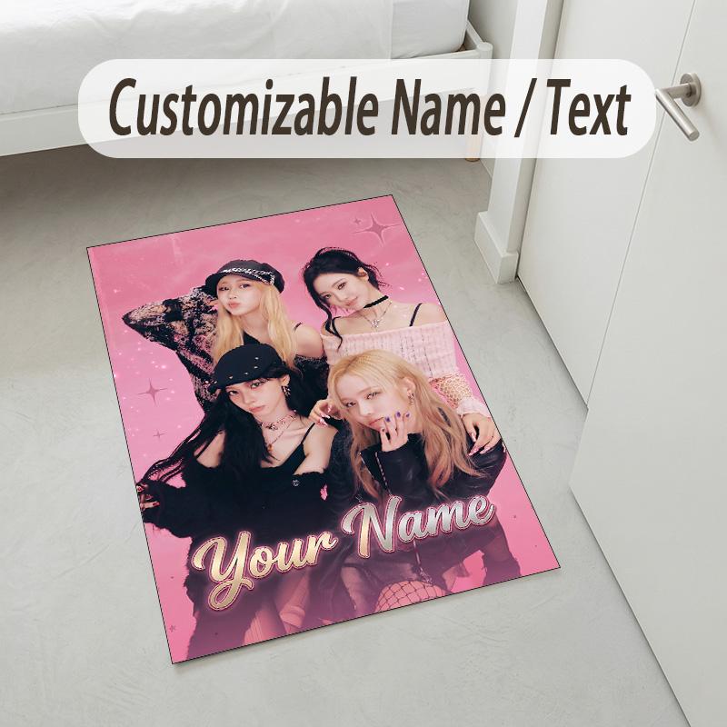 Personalized Crystal Velvet Carpet,aespa Custom Printed Name, Plush Area Rug For Home Indoor Decor