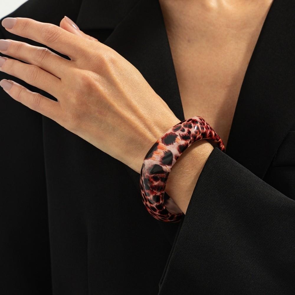 Leopardenmuster Acryl Armreif Dick Retro Handring Kreativ Unregelmäßig Breites Armband Mädchen