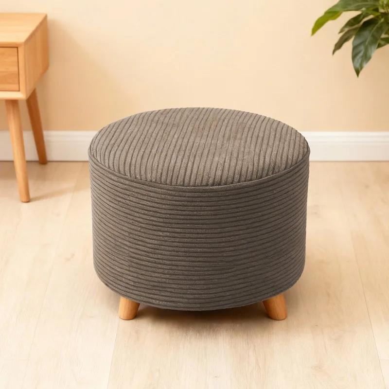 Round Stretch Footstool Cover Stripe Jacquard Slipcovers Durable Dustproof Sofa Armchair Footstool Protector Covers Home Decor