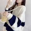 Sweater for Women Autumn Winter Thickened Hooded Pullover Warm Knitted Striped Stretchy Long Sleeve Oversize Jumper Sweater Tops