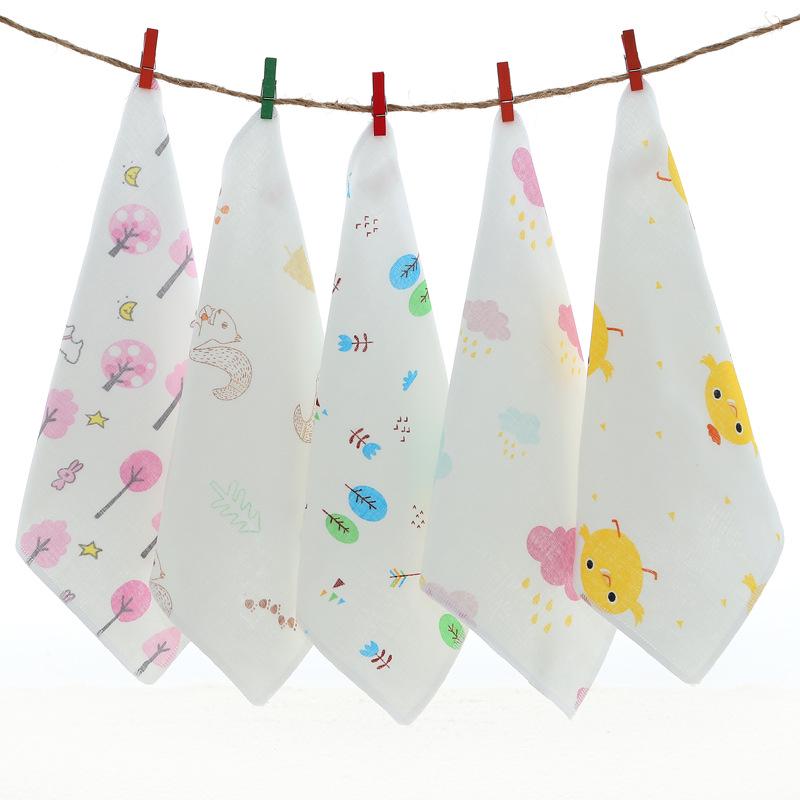 Cartoon Thin Gauze Cotton Baby Bib & Washcloth