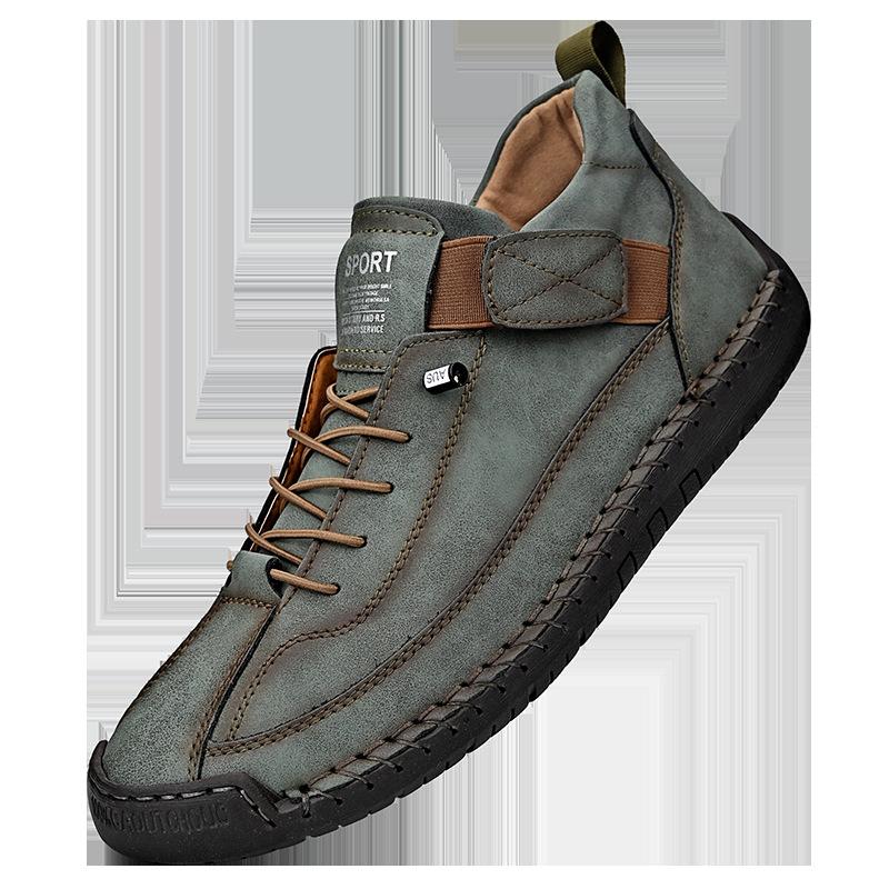 Hand-stitched Leather Shoes for Men Outdoor Light and Non-slip Walking Hiking Shoes Men Big Size 38-48 Slip-On Driving Loafers