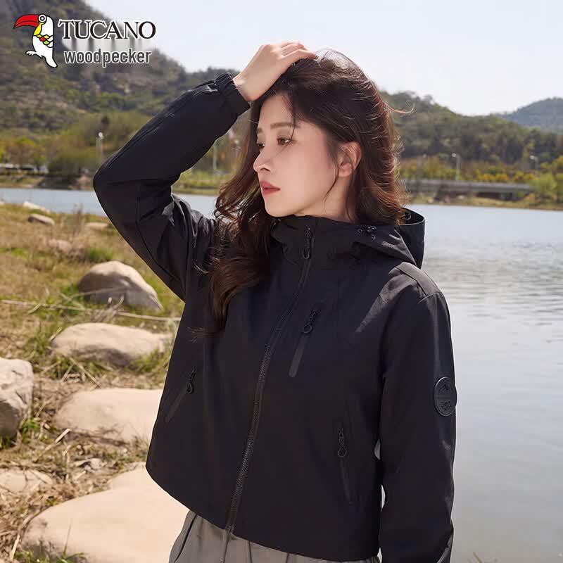 TUCANO Women's Short Hooded Outdoor Windbreaker Jacket