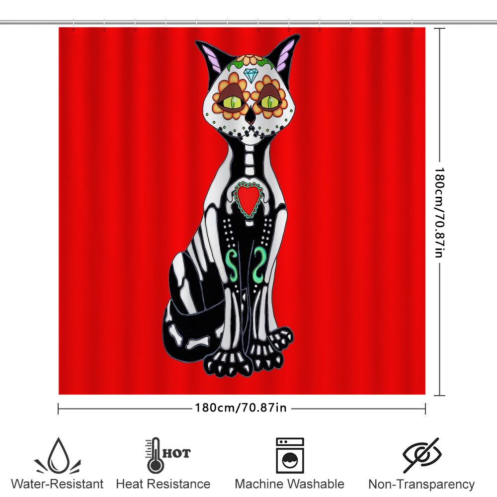 Spooky Skull Bat Halloween Shower Curtain Gothic Horror Vampire Batwing Bathroom Decor