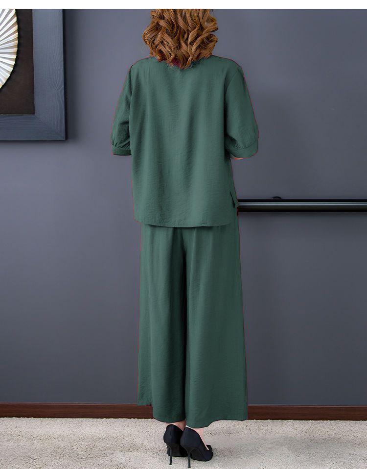 Mother's Summer 2026 Stylish Loose Fit Two-Piece: Short Sleeve, Casual, Slimming, Tummy Concealing for Middle-Aged Women