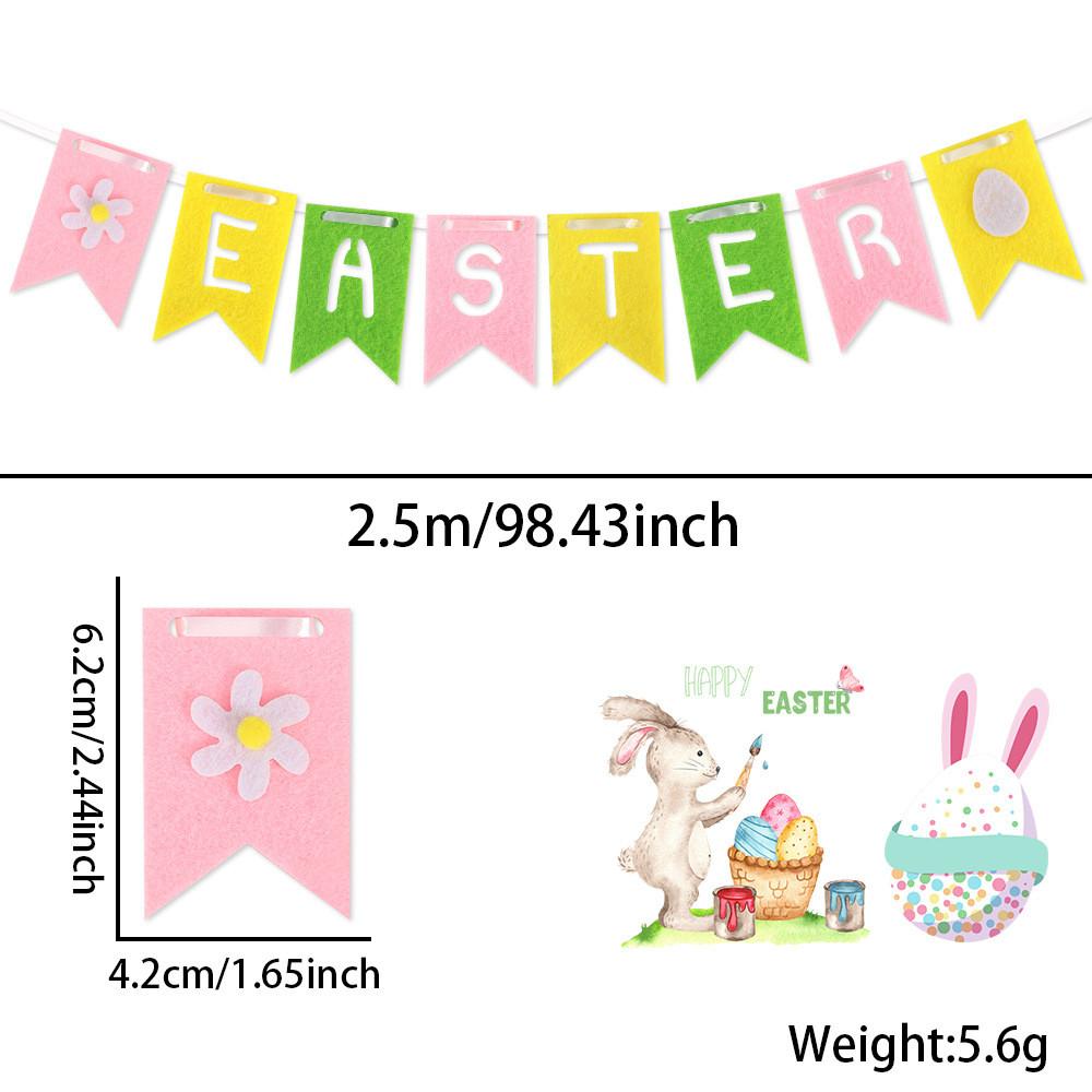 Vibrant Easter Felt Banner With Colorful Bunny Flags And Decorative Flower And Egg Stickers