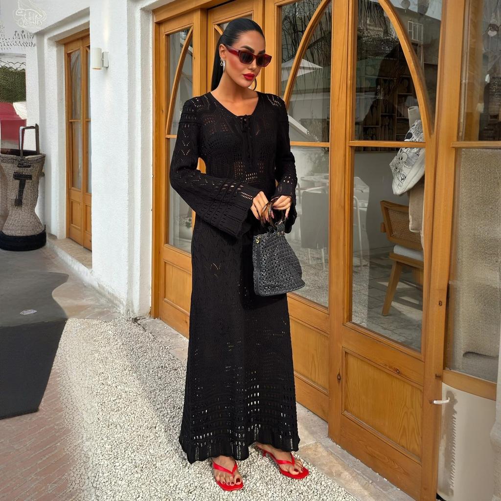 French Hollow Knitted Trouser Skirt with Spring and Autumn New Style High-end Style Buttocks