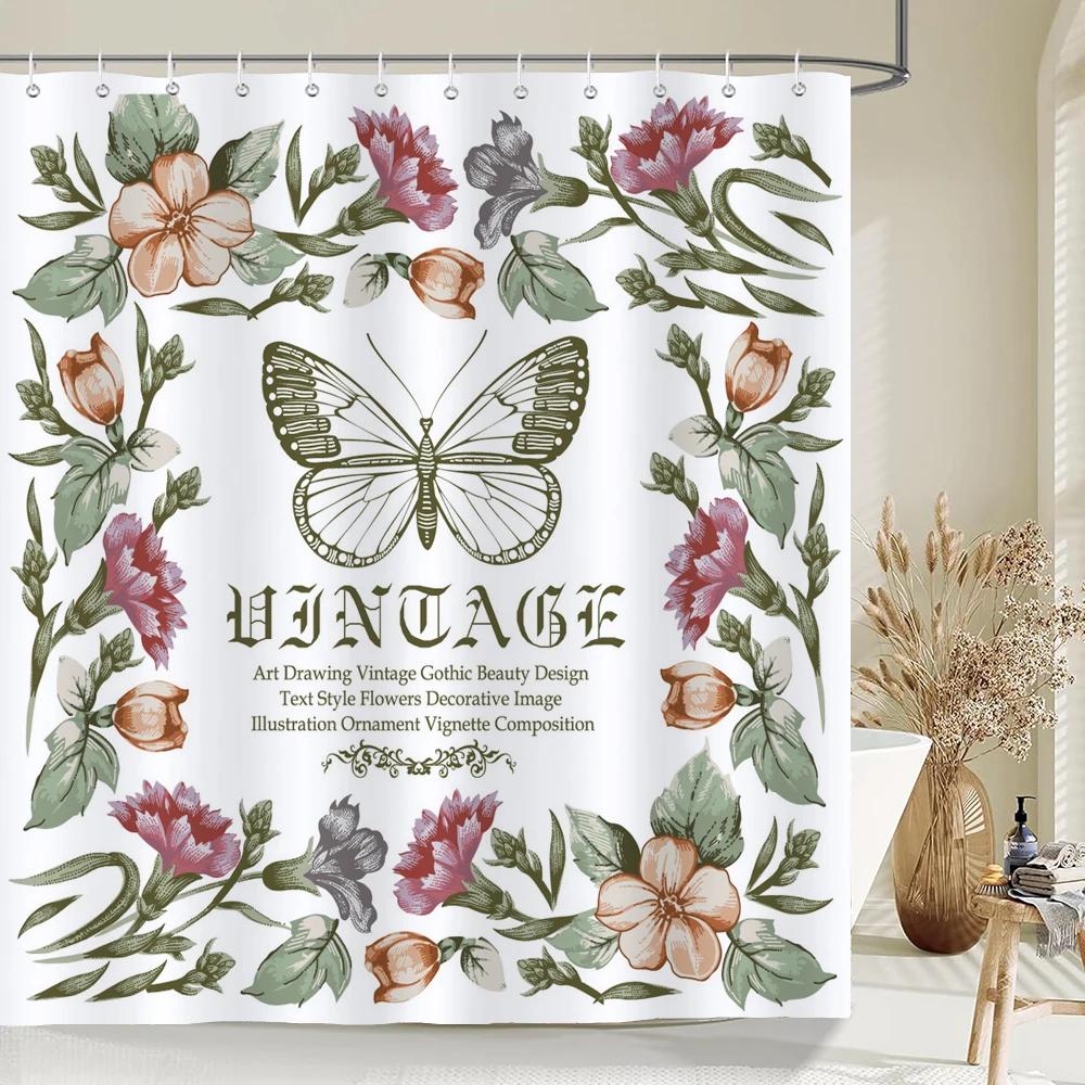 Beautiful Butterfly Shower Curtains Waterproof Fabric Colored Flowers Bath Curtain Bathroom Bathtub Decoration with Hooks