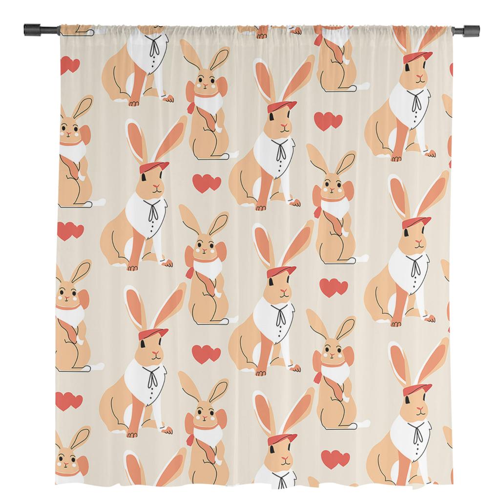 Durchsichtige Vorhänge mit Kaninchenmotiv, für Wohnzimmer, Schlafzimmer, Kinderzimmer, Tüll, Fenstervorhänge