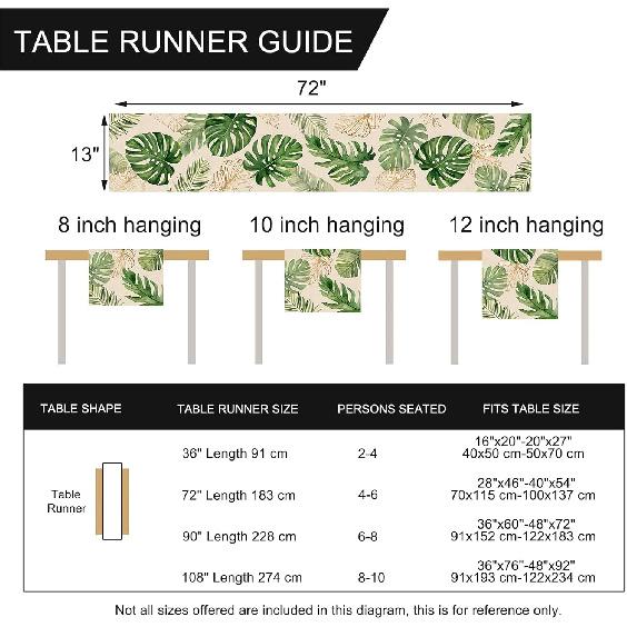 Seliem Summer Palm Leaves Tropical Greenery Table Runner, Monstera Home Kitchen Dining Plant Decor, Spring Seasonal Decorations Indoor Outdoor Hawaii
